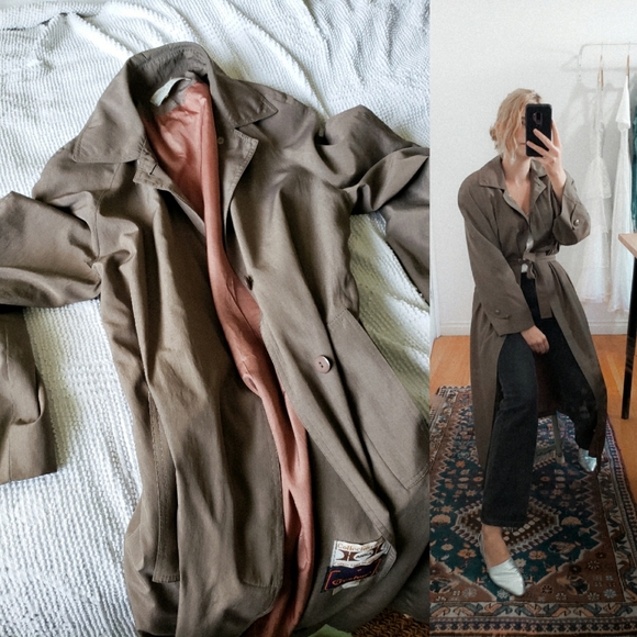 Vintage Jackets & Blazers - Brown taupe long trench coat oversized vintage